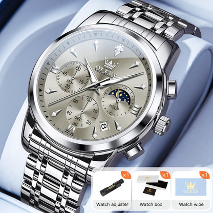 Men's Quartz Watch - 's Luxury Moon Phase Chronograph - Two-Tone Stainless Steel Analog Dress - product detail view 9