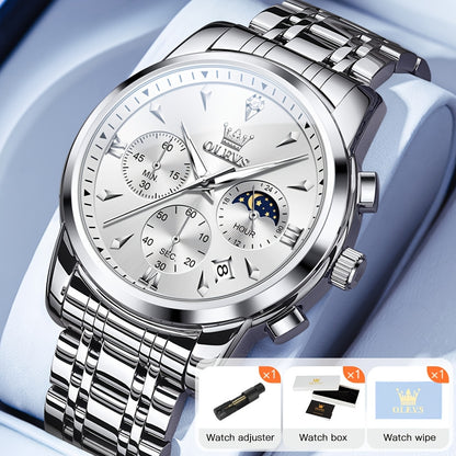 Men's Quartz Watch - 's Luxury Moon Phase Chronograph - Two-Tone Stainless Steel Analog Dress - product detail view 32