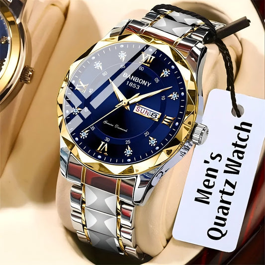 Men's Quartz Watch - 's Luxury Roman Numeral Dial with Rhinestone Accents & Luminous Hands - main product view