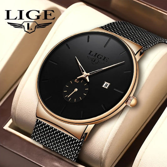Men's Quartz Watch - 's Minimalist Mesh Belt | Stainless Steel Wristwatch with Calendar & - main product view
