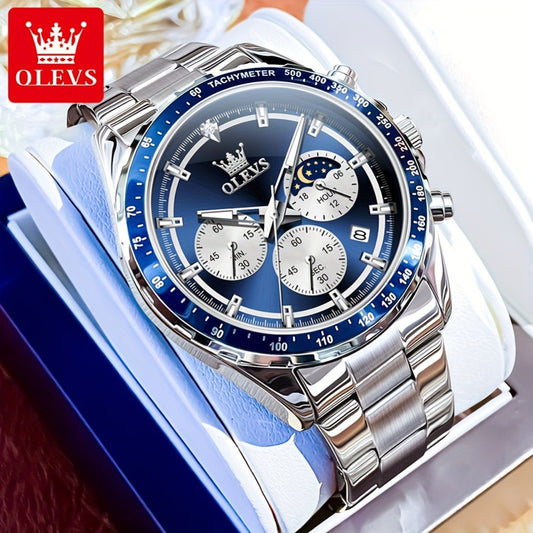 Men's Quartz Watch - 's Moon Phase Chronograph | Big Face Luminous Wristwatch with Calendar & - main product view