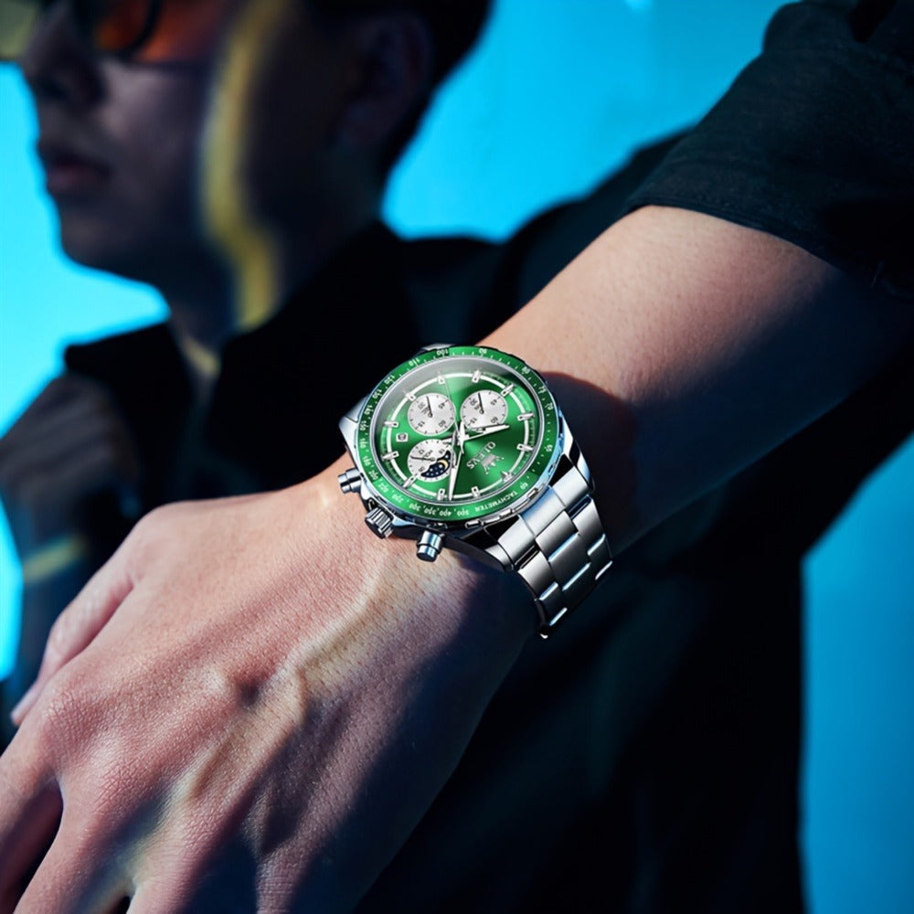Men's Quartz Watch - 's Moon Phase Chronograph | Big Face Luminous Wristwatch with Calendar & - product detail view 4