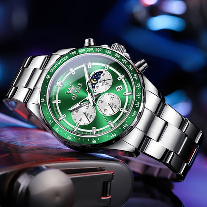 Men's Quartz Watch - 's Moon Phase Chronograph | Big Face Luminous Wristwatch with Calendar & - product detail view 8