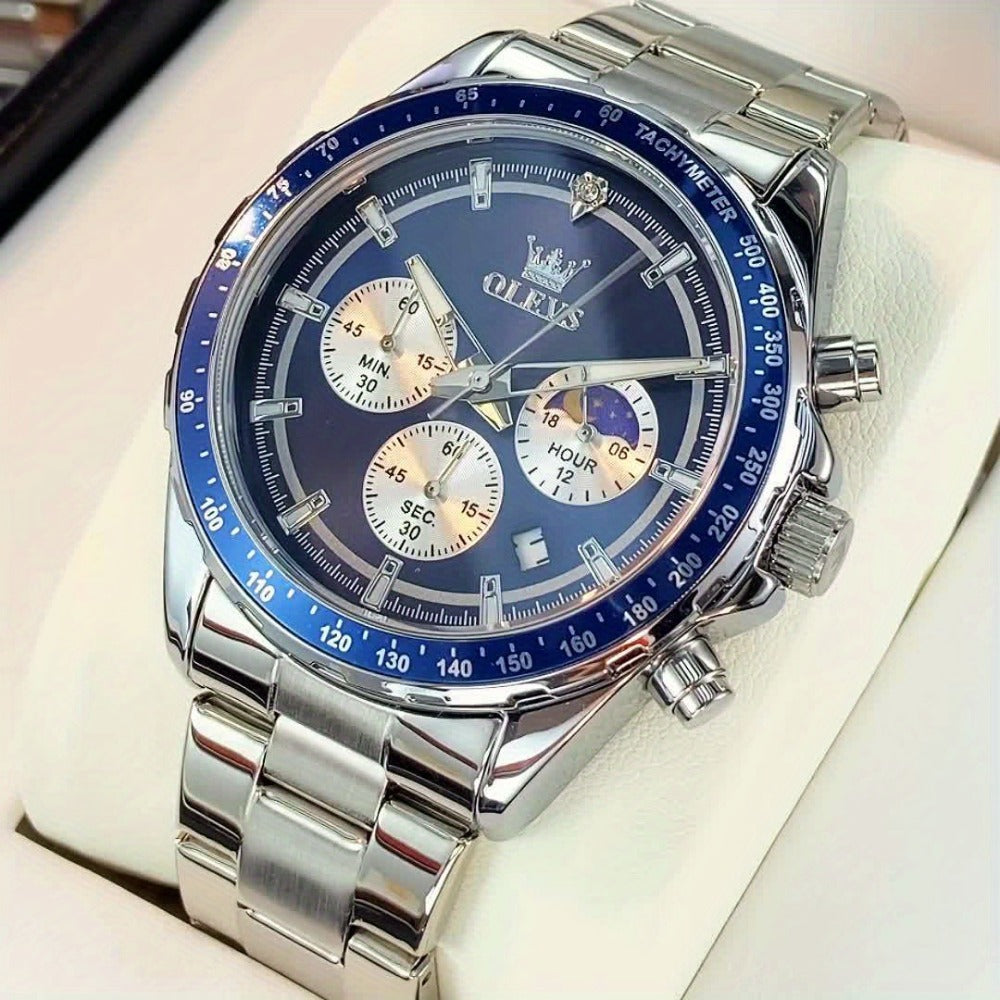 Men's Quartz Watch - 's Moon Phase Chronograph | Big Face Luminous Wristwatch with Calendar & - product detail view 12