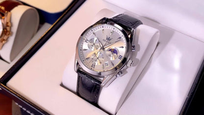 Men's Quartz Watch - 's Moon Phase OLEVS Luxury Analog Chronograph Wristwatch with Faux Leather - product detail view 14