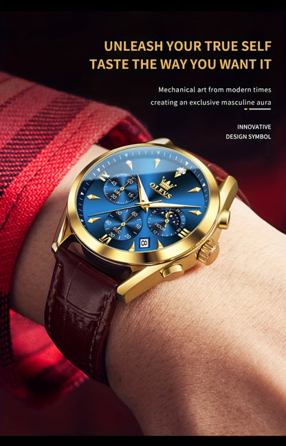 Men's Quartz Watch - 's Moon Phase OLEVS Luxury Analog Chronograph Wristwatch with Faux Leather - product detail view 18