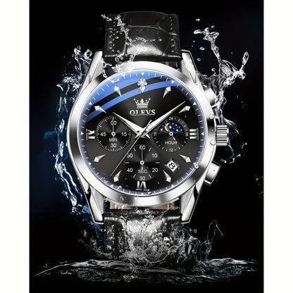 Men's Quartz Watch - 's Moon Phase OLEVS Luxury Analog Chronograph Wristwatch with Faux Leather - product detail view 19