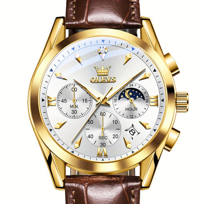 Men's Quartz Watch - 's Moon Phase OLEVS Luxury Analog Chronograph Wristwatch with Faux Leather - product detail view 23