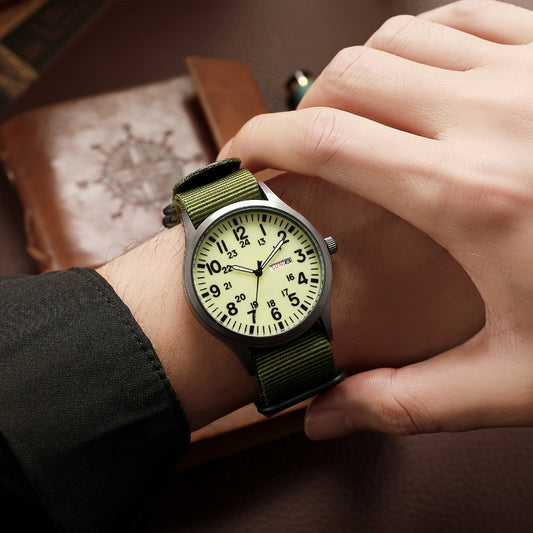 Men's Quartz Watch - 's Outdoor Sport Nylon Strap, Luminous Dial, 24H Scale & Date Calendar - main product view