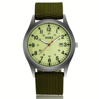 Men's Quartz Watch - 's Outdoor Sport Nylon Strap, Luminous Dial, 24H Scale & Date Calendar - product detail view 9