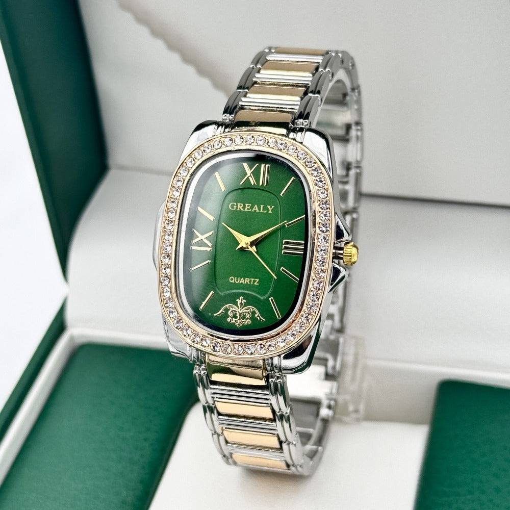 Women's Quartz Watch - 's Oval Roman Numeral Dial - Vintage Ladies Dress Wristwatch Gold Silver - main product view