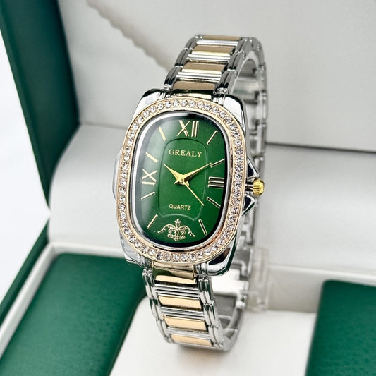 Women's Quartz Watch - 's Oval Roman Numeral Dial - Vintage Ladies Dress Wristwatch Gold Silver - main product view