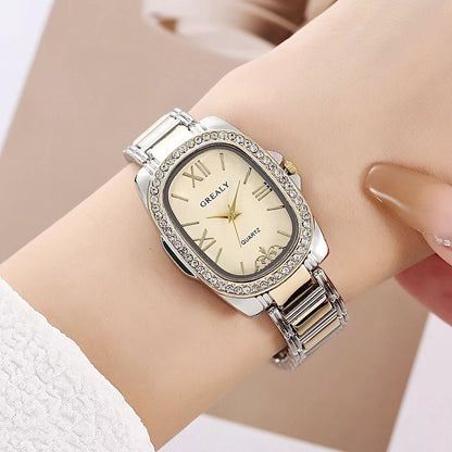 Women's Quartz Watch - 's Oval Roman Numeral Dial - Vintage Ladies Dress Wristwatch Gold Silver - product detail view 2