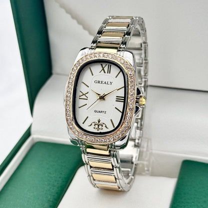 Women's Quartz Watch - 's Oval Roman Numeral Dial - Vintage Ladies Dress Wristwatch Gold Silver - product detail view 5