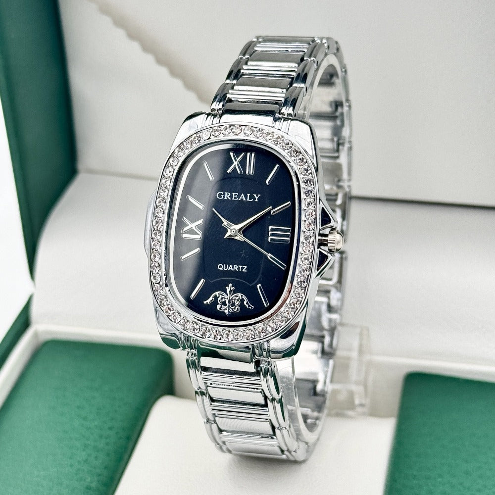Women's Quartz Watch - 's Oval Roman Numeral Dial - Vintage Ladies Dress Wristwatch Gold Silver - product detail view 8