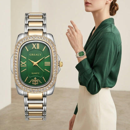 Women's Quartz Watch - 's Oval Roman Numeral Dial - Vintage Ladies Dress Wristwatch Gold Silver - product detail view 9