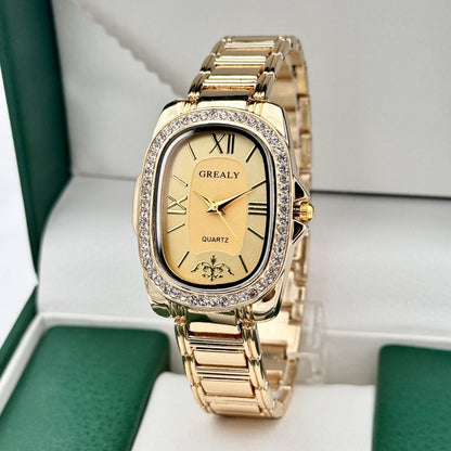 Women's Quartz Watch - 's Oval Roman Numeral Dial - Vintage Ladies Dress Wristwatch Gold Silver - product detail view 10