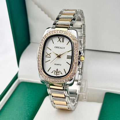 Women's Quartz Watch - 's Oval Roman Numeral Dial - Vintage Ladies Dress Wristwatch Gold Silver - product detail view 19