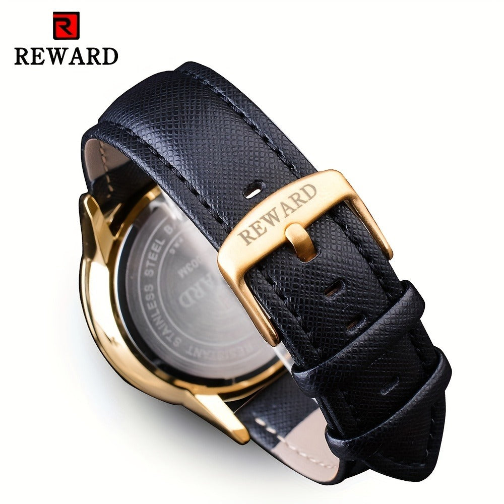 Men's Quartz Watch - 's with PU Leather Strap, Date & Stopwatch Gift Box Included | Golden & - product detail view 9