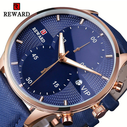 Men's Quartz Watch - 's with PU Leather Strap, Date & Stopwatch Gift Box Included | Golden & - product detail view 11