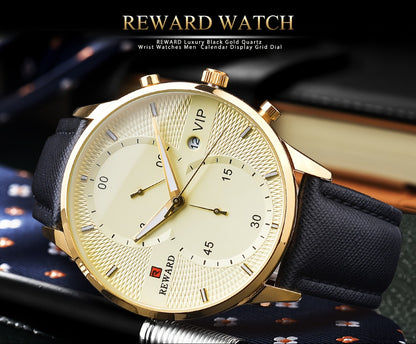 Men's Quartz Watch - 's with PU Leather Strap, Date & Stopwatch Gift Box Included | Golden & - product detail view 13
