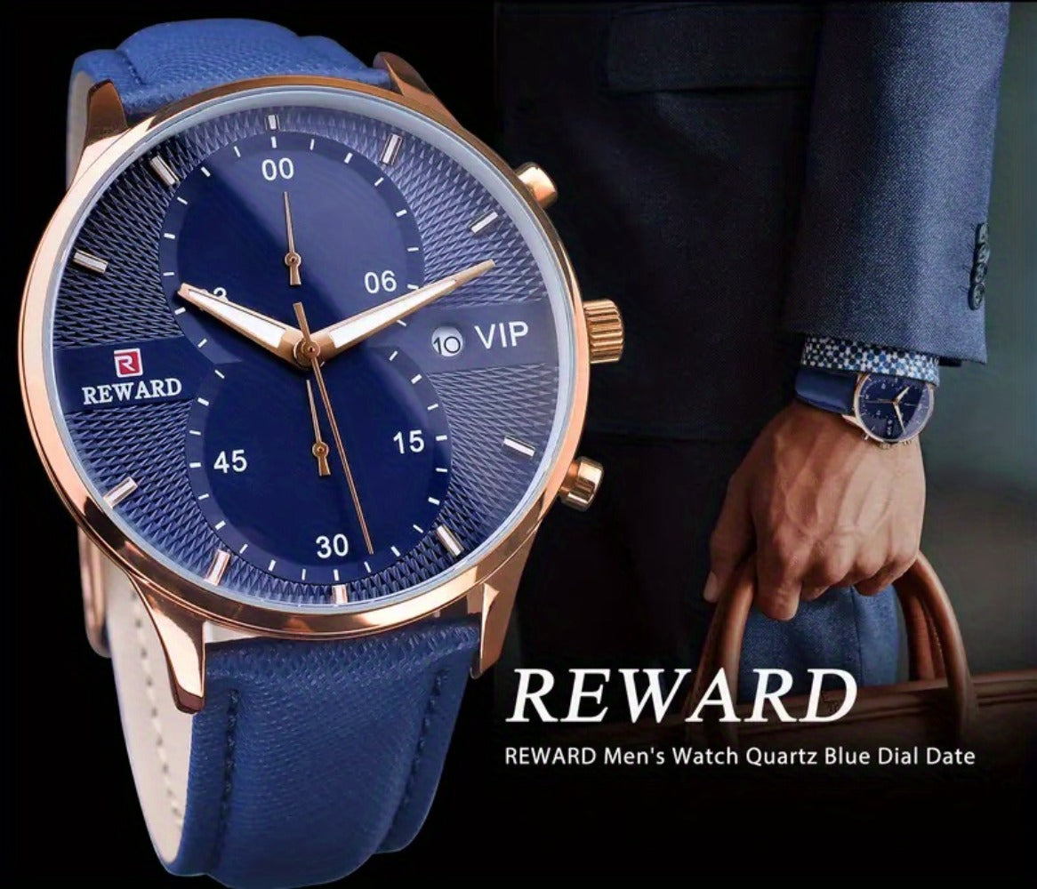 Men's Quartz Watch - 's with PU Leather Strap, Date & Stopwatch Gift Box Included | Golden & - product detail view 22