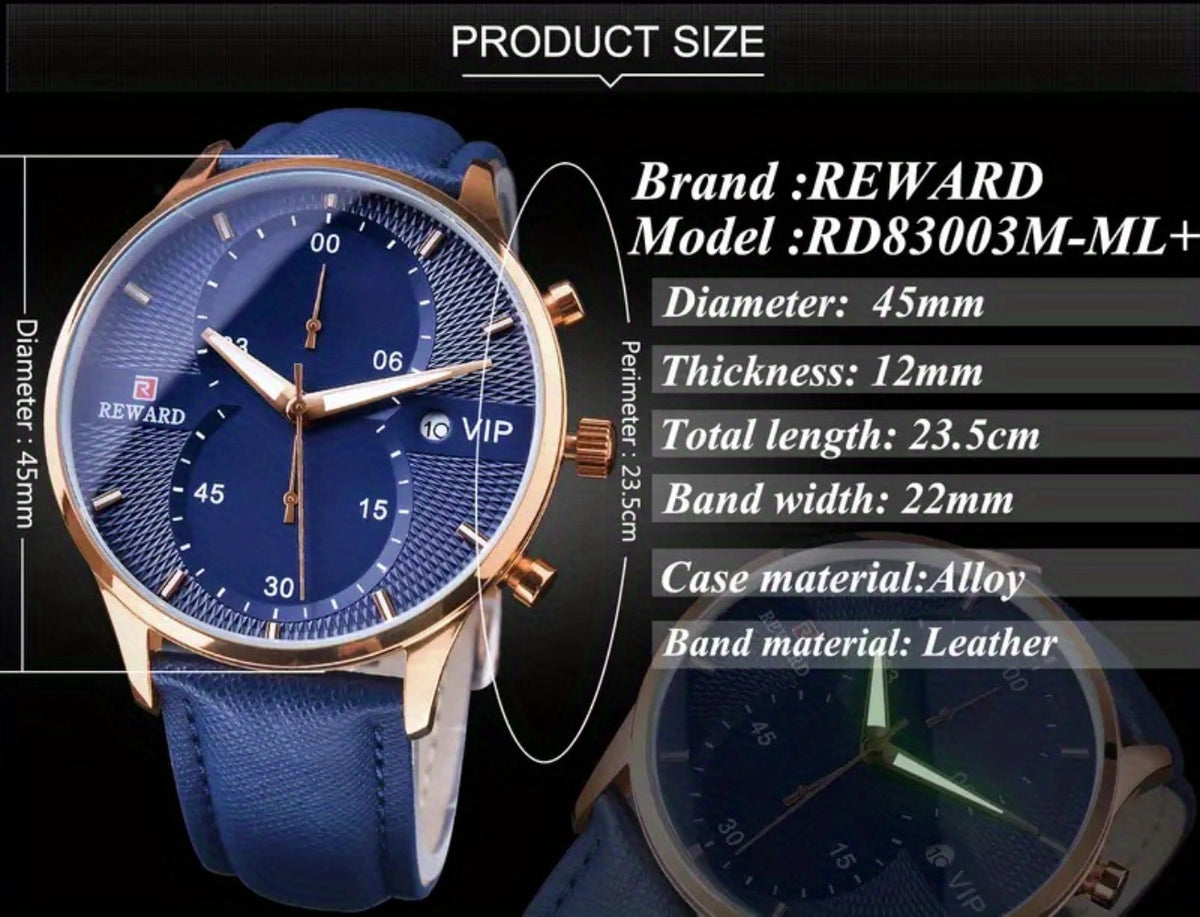 Men's Quartz Watch - 's with PU Leather Strap, Date & Stopwatch Gift Box Included | Golden & - product detail view 23