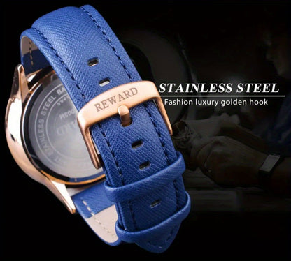 Men's Quartz Watch - 's with PU Leather Strap, Date & Stopwatch Gift Box Included | Golden & - product detail view 26