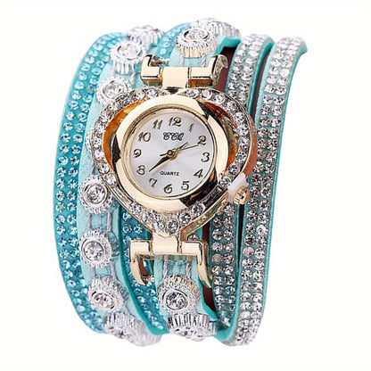 Women's Quartz Watch - 's Rhinestone Bracelet Multilayer Heart Dial Analog PU Leather Band - product detail view 9