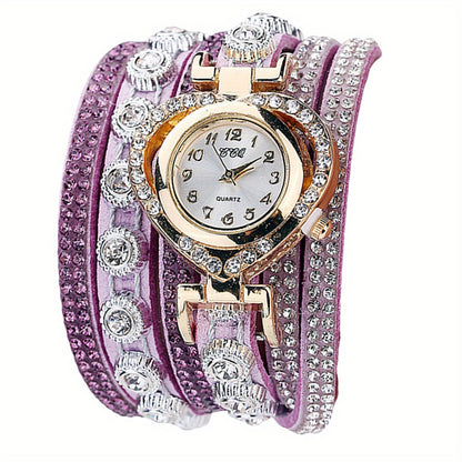Women's Quartz Watch - 's Rhinestone Bracelet Multilayer Heart Dial Analog PU Leather Band - product detail view 13