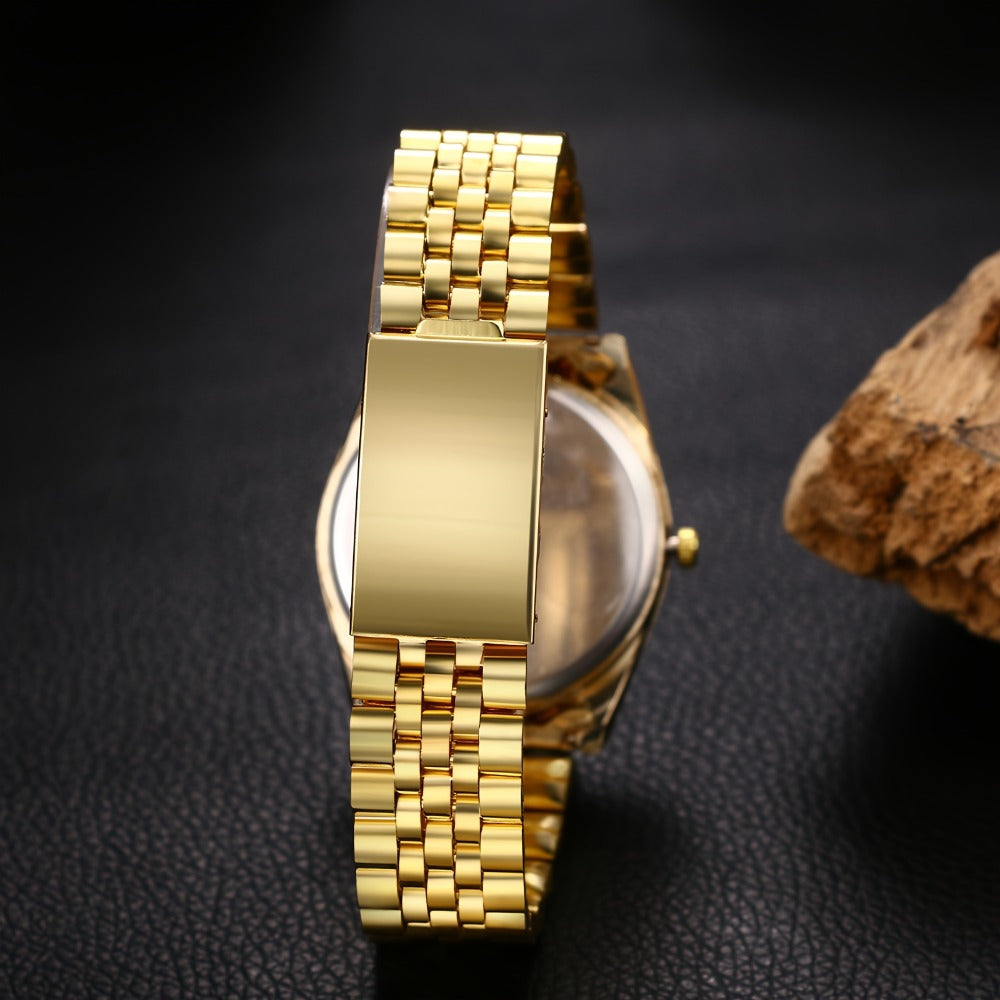 Men's Quartz Watch - 's Rhinestone with Luminous Hands & Date Display - Gold & Silver Tone - product detail view 5