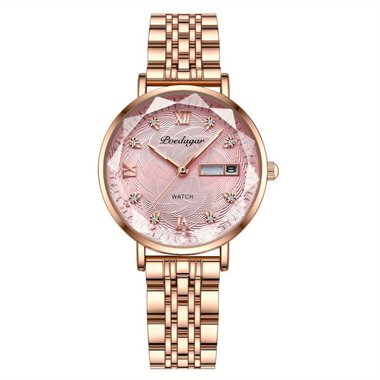 Women's Quartz Watch - 's Rhinestone POEDAGAR Rose Gold Luxury Dress with Luminous Dial - main product view