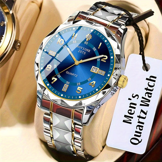 Men's Quartz Watch - 's Roman Numeral Rhinestone Stainless Steel Strap Date Display Minimalist - main product view
