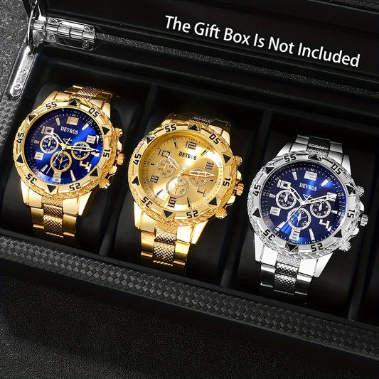 Men's Quartz Watch - 's Set 3 Piece Round Wristwatch Combo, Gold Silver Yellow Analog Watches - main product view