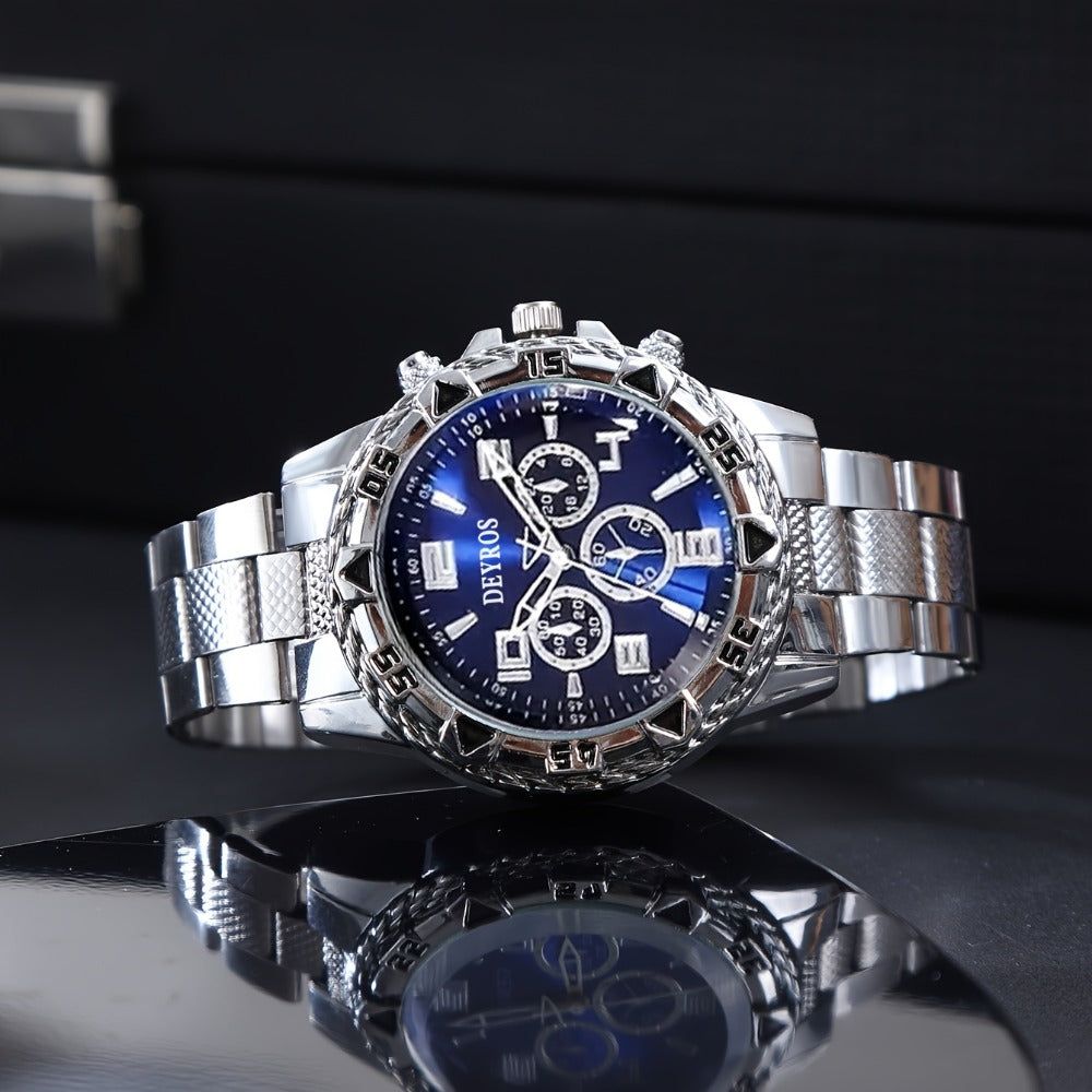 Men's Quartz Watch - 's Set 3 Piece Round Wristwatch Combo, Gold Silver Yellow Analog Watches - product detail view 3