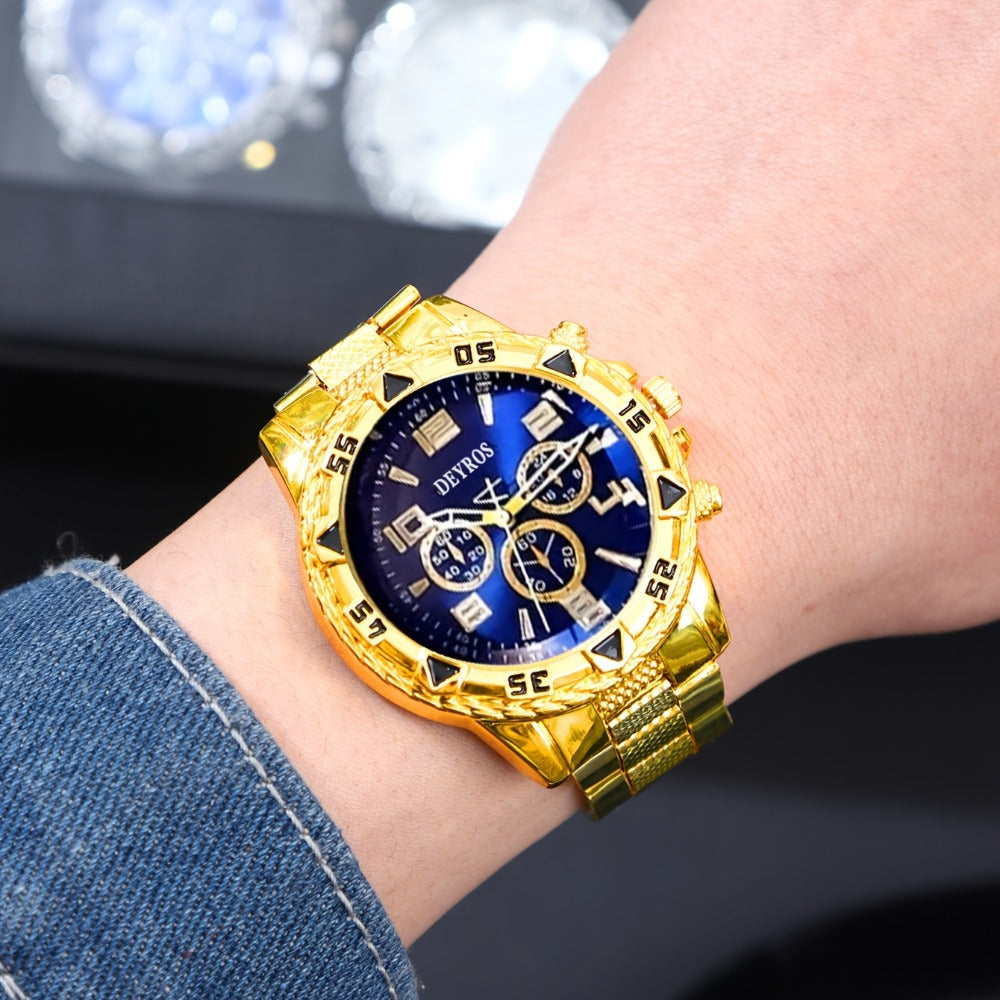 Men's Quartz Watch - 's Set 3 Piece Round Wristwatch Combo, Gold Silver Yellow Analog Watches - product detail view 4
