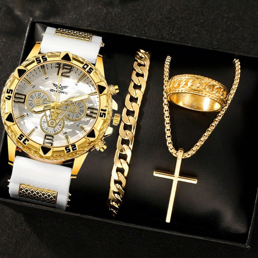 Men's Quartz Watch - 's Set 4 Piece Sport Analog Wristwatch, Alloy Case Silicone Strap Round - main product view