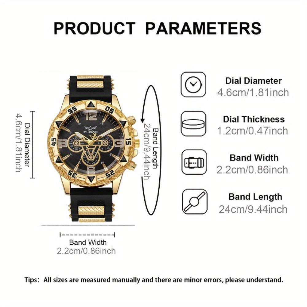 Men's Quartz Watch - 's Set 4 Piece Sport Analog Wristwatch, Alloy Case Silicone Strap Round - product detail view 4