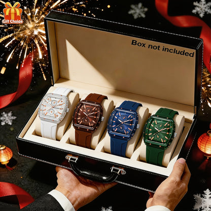 Men's Quartz Watch - 's Set 4 Pieces Fashion Wristwatches with Alloy Case & Silicone Strap - product detail view 28