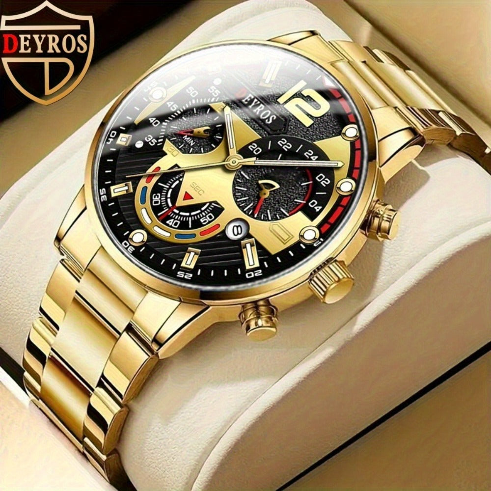Men's Quartz Watch - 's Set 4pcs - Analog Wristwatch with Date Display, Alloy Case & Strap - product detail view 7
