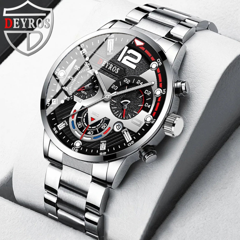 Men's Quartz Watch - 's Set 4pcs - Analog Wristwatch with Date Display, Alloy Case & Strap - product detail view 11