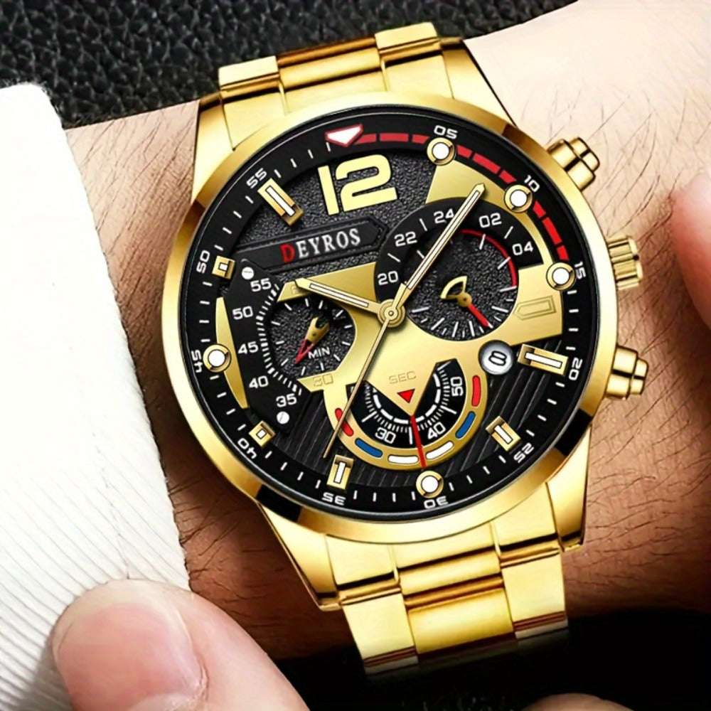 Men's Quartz Watch - 's Set 4pcs - Analog Wristwatch with Date Display, Alloy Case & Strap - product detail view 12