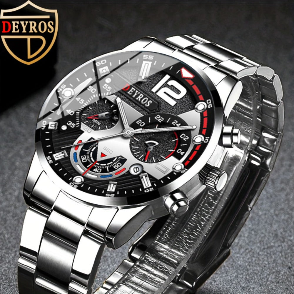 Men's Quartz Watch - 's Set 4pcs - Analog Wristwatch with Date Display, Alloy Case & Strap - product detail view 13
