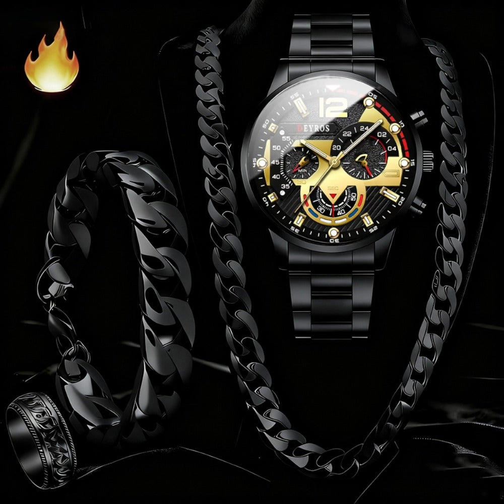 Men's Quartz Watch - 's Set 4pcs - Analog Wristwatch with Date Display, Alloy Case & Strap - product detail view 18
