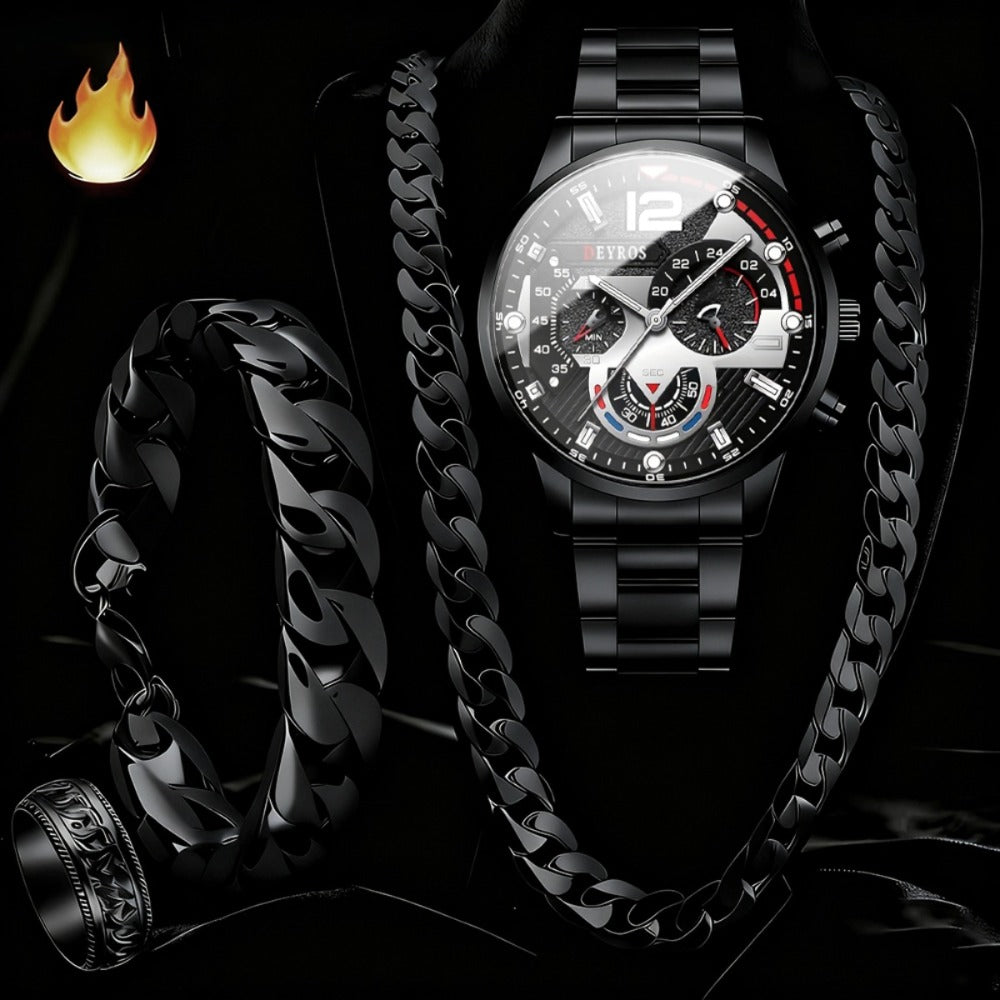 Men's Quartz Watch - 's Set 4pcs - Analog Wristwatch with Date Display, Alloy Case & Strap - product detail view 19