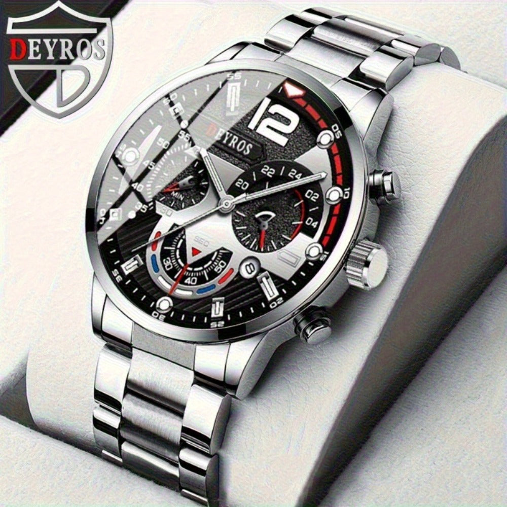 Men's Quartz Watch - 's Set 4pcs - Analog Wristwatch with Date Display, Alloy Case & Strap - product detail view 21