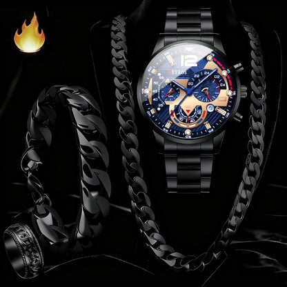 Men's Quartz Watch - 's Set 4pcs - Analog Wristwatch with Date Display, Alloy Case & Strap - product detail view 27