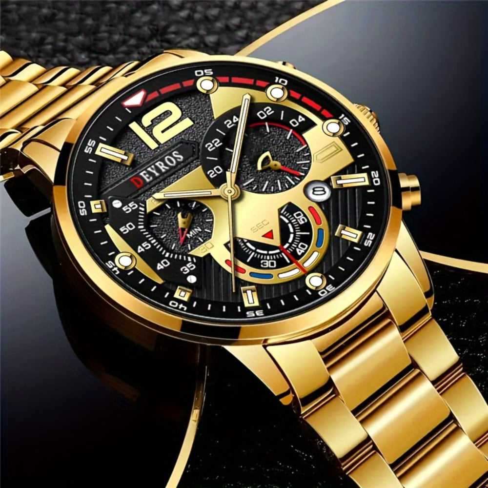 Men's Quartz Watch - 's Set 4pcs - Analog Wristwatch with Date Display, Alloy Case & Strap - product detail view 29