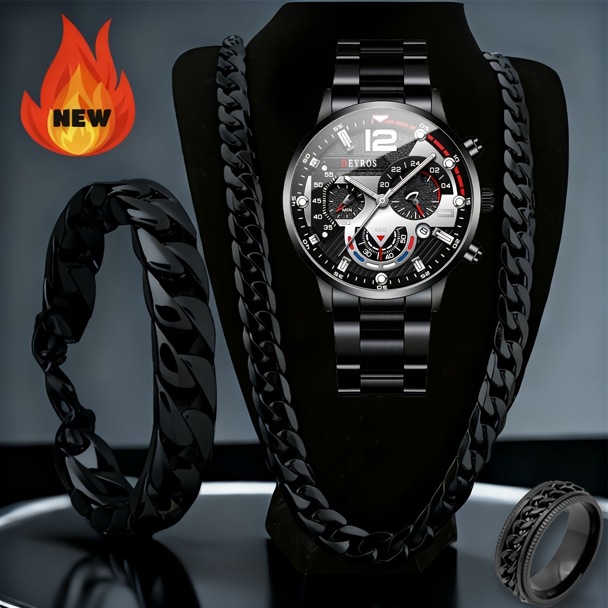 Men's Quartz Watch - 's Set 4pcs - Analog Wristwatch with Date Display, Alloy Case & Strap - product detail view 36