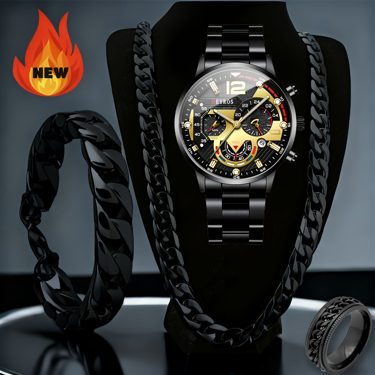 Men's Quartz Watch - 's Set 4pcs - Analog Wristwatch with Date Display, Alloy Case & Strap - product detail view 37